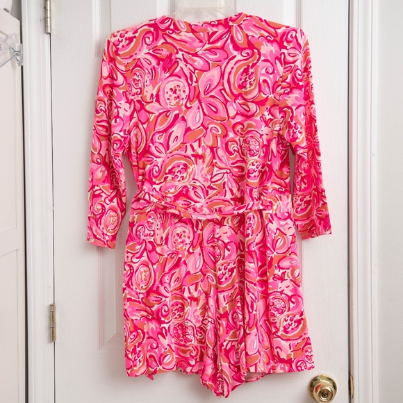 Lilly Pulitzer XL Karlie Wrap Romper Dress "Mango Salsa" NWOT Pink V-Neck Wrap - Picture 4 of 5